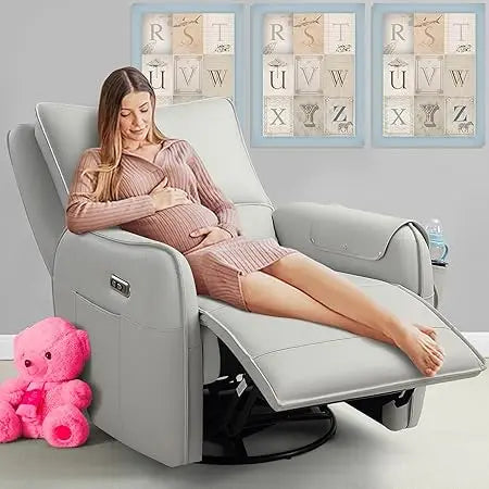 Power Recliner Gliders for Nursery, Electric Swivel Rocker Recliner Chair, Comfy Upholstered Living Room Reclining Rocking Chair