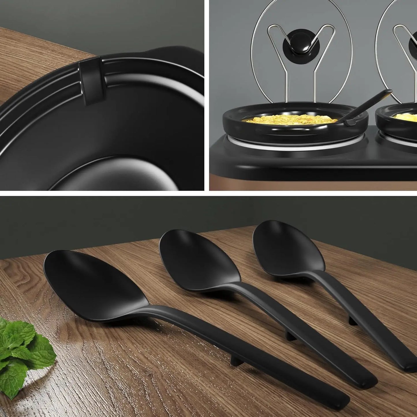 Triple Slow Cooker Buffet Servers and Warmer,3 Pot Food Small Mini Manual Slow Cooker with Adjustable Temp Stainless Steel Lid R