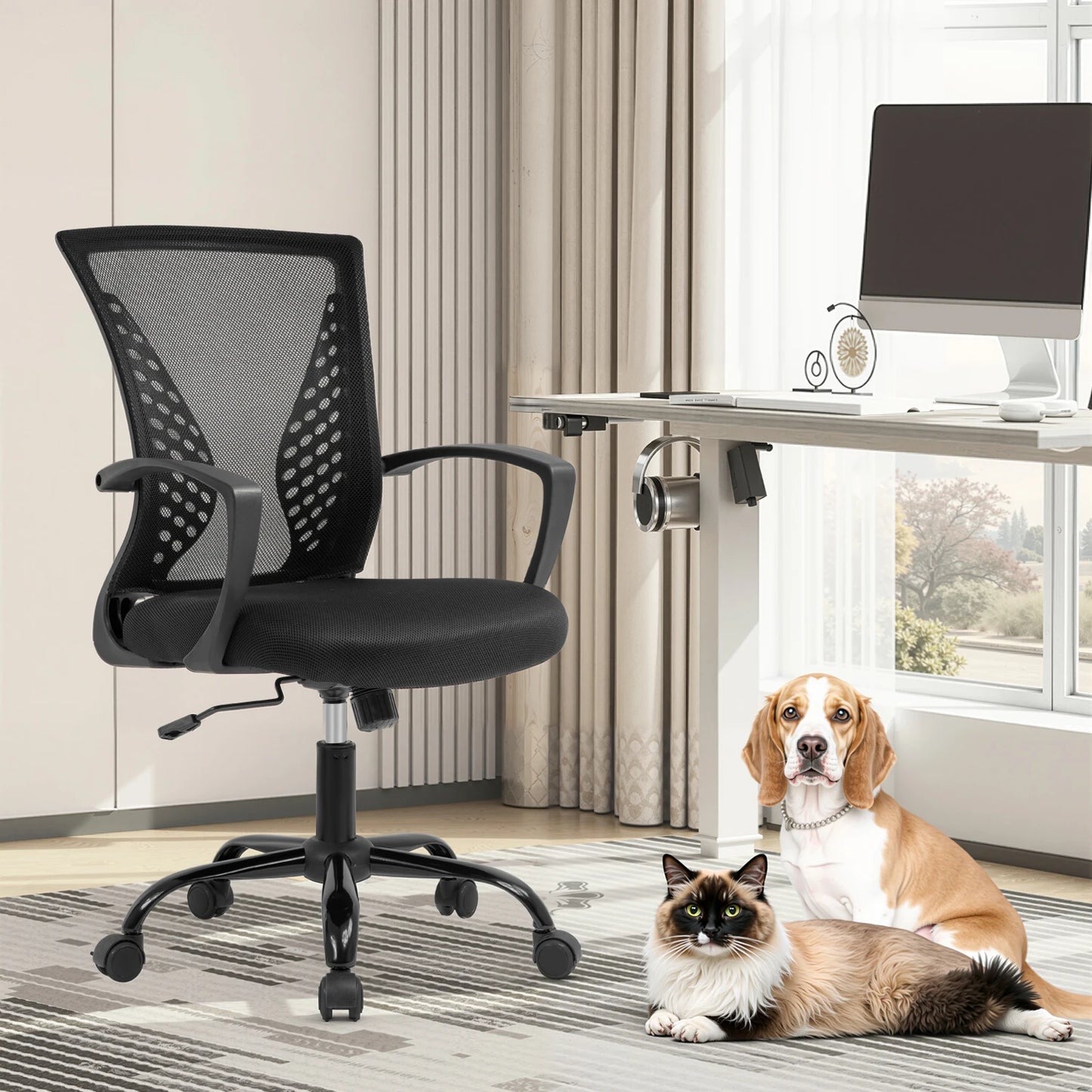 Office Chair Mesh Chair Ergonomic Computer Desk Chair Mid Back Swivel Lumbar Support with Armrest