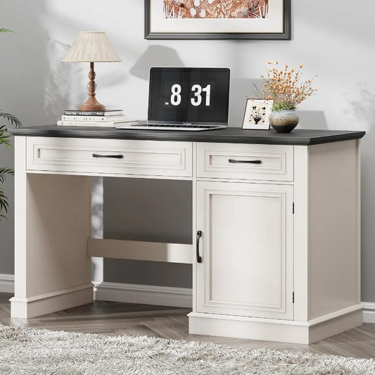 Farmhouse 47 Executive Desk with Drawers and Storage Cabinet for Home Office and Study Workstation Includes Built-in Charging S