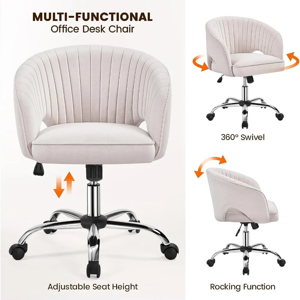 Cute Desk Chair Velvet Vanity Chair with Wheels Home Office Upholstered Modern Swivel Armchair with Tufted Barrel Back for Stud