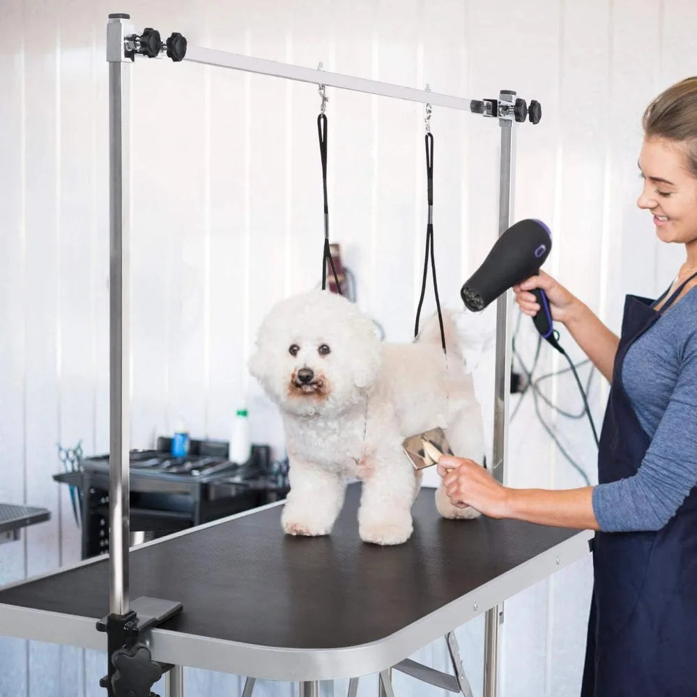 46" Dog Grooming Table Foldable Pet Grooming Tables with Adjustable Arm Noose Storage Mesh Tray Maximum Capacity Up to 330lbs