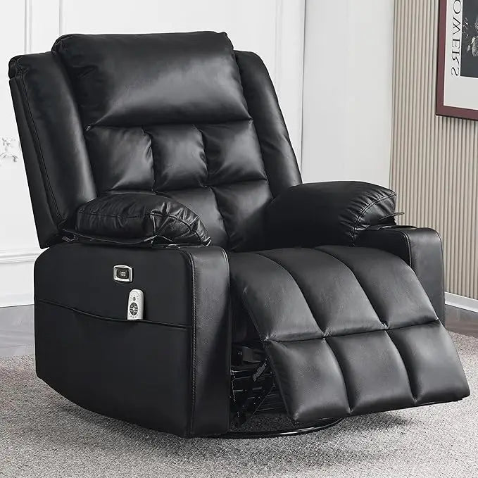 Power Swivel Rocker Recliner Chair for Adults with Massage and Heat, USB and Type-C Ports, Infinite Position, Electric Glider Re
