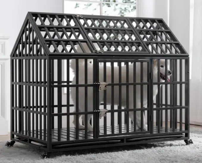 Dog Crate Double Door Cage,Kennel with Wheels Extra Large Crate Indoor for Large Dog with Removable Tray,Pet Playpen YardOutdoor