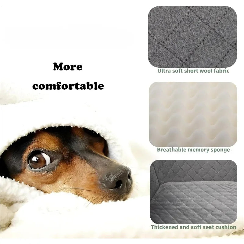 Dog Car Seat for Large Size Dog,Soft Fabric Car Dog Bed Filling Memory Foam,2 Clip-On Safety Leashs and 2 Pockets,Removable and