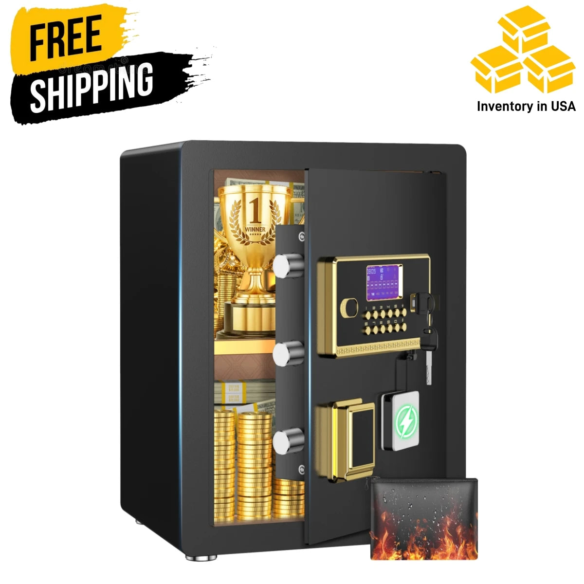 BESAFETY 2.0 to 5.3 Cuft Safe Box, Digital Keypad Home Security Safe With Fireproof Waterproof Bag & Adjustable Shelf