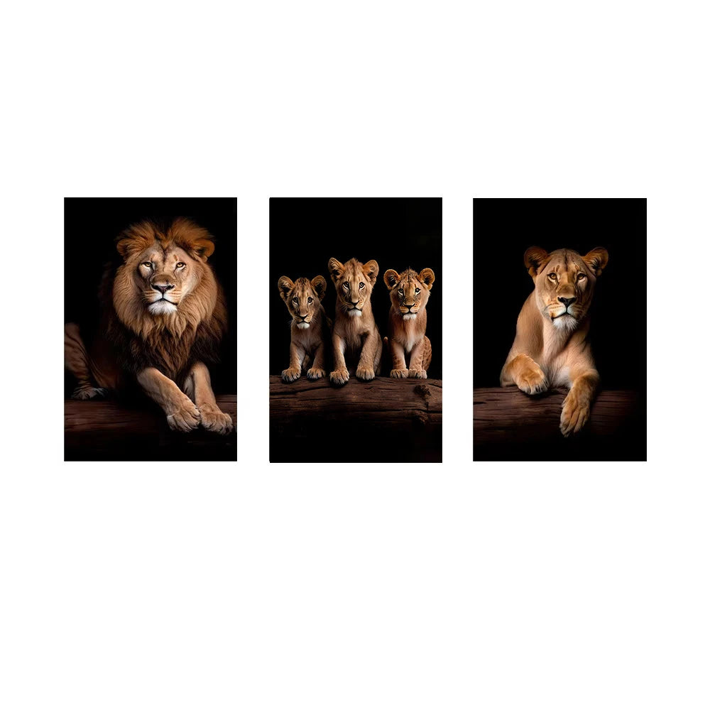 Lion Family in the Dark Canvas Art Posters and Prints African Animals Paintings on the Wall Art Pictures For Living Room Decor