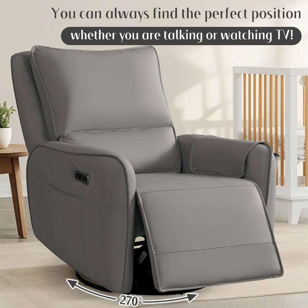 Power Recliner Gliders for Nursery, Electric Swivel Rocker Recliner Chair, Comfy Upholstered Living Room Reclining Rocking Chair