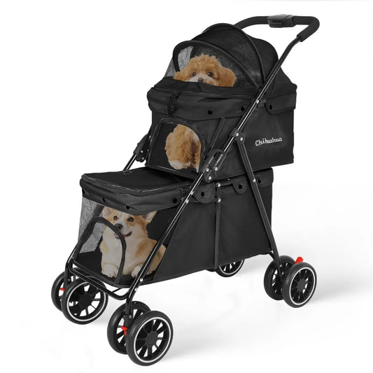 Pet Stroller for Dogs and Cats, Cat Strollers for 2 Cats, Double Dog Stroller for 2 Small Medium Dogs, 4 Lockable Wheels/Lightwe