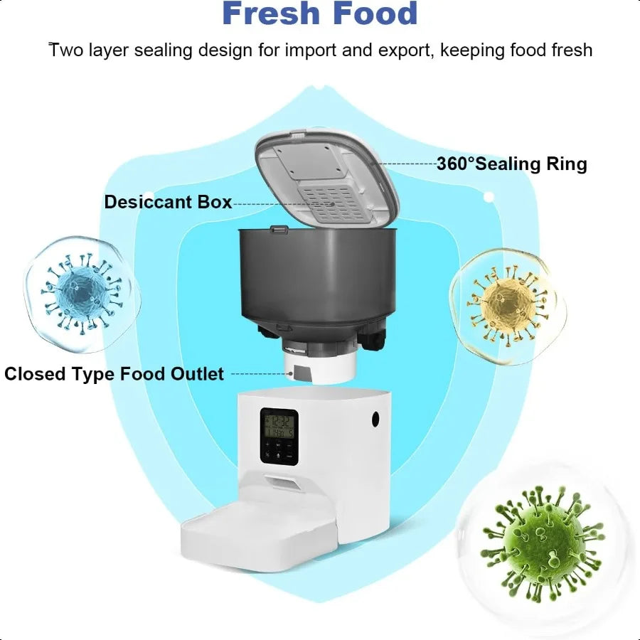 Automatic Cat Feeder 4L Cat Food Dispenser with 10s Voice Recorder Pet Feeder up to 8 Meals per Day Timed Dog Feeder with Dry F