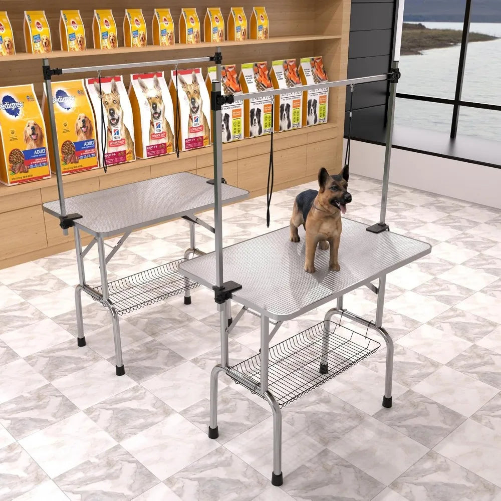 46" Dog Grooming Table Foldable Pet Grooming Tables with Adjustable Arm Noose Storage Mesh Tray Maximum Capacity Up to 330lbs