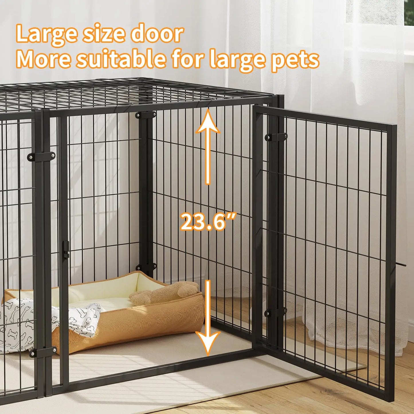 Dog Crate Double Door Cage,Kennel with Wheels Extra Large Crate Indoor for Large Dog with Removable Tray,Pet Playpen YardOutdoor